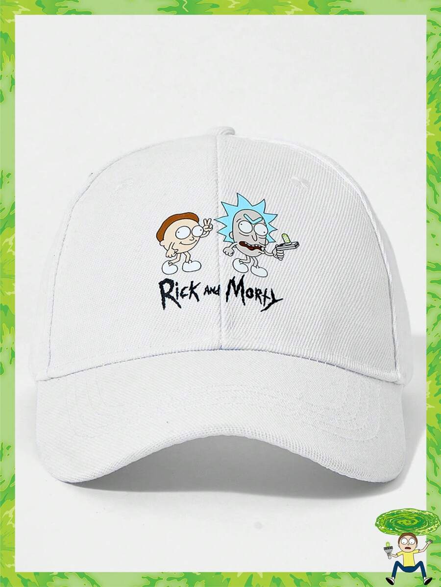 Rick and Morty X SHEIN Șapcă de baseball albă reglabilă cu imprimeu de desene animate și litere
