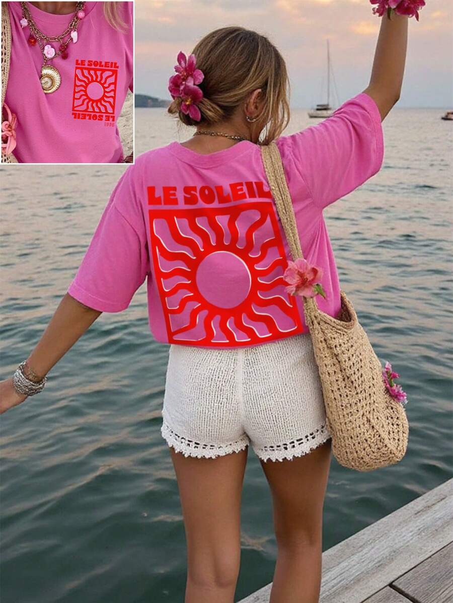 DrmWander Camiseta de moda de manga corta y cuello redondo para mujer, top ideal para vacaciones, adecuado para el verano
