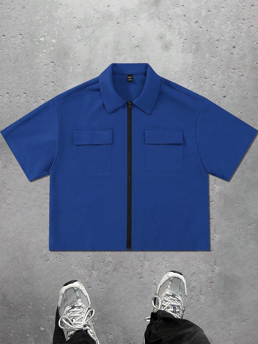 Manfinity Hypemode Camisa de manga corta casual de verano de color liso para hombre