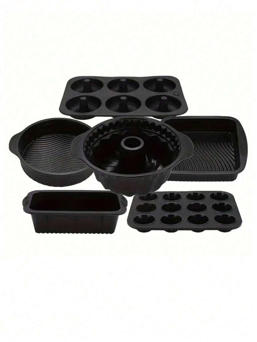 SHEIN 6pcs Silicone Baking Supplies Set, Non-Stick Silicone Baking Tray, Silicone Muffin Cups, Baking Tray, Donut Pan, Silicone Muffin Pan, Cake Pan