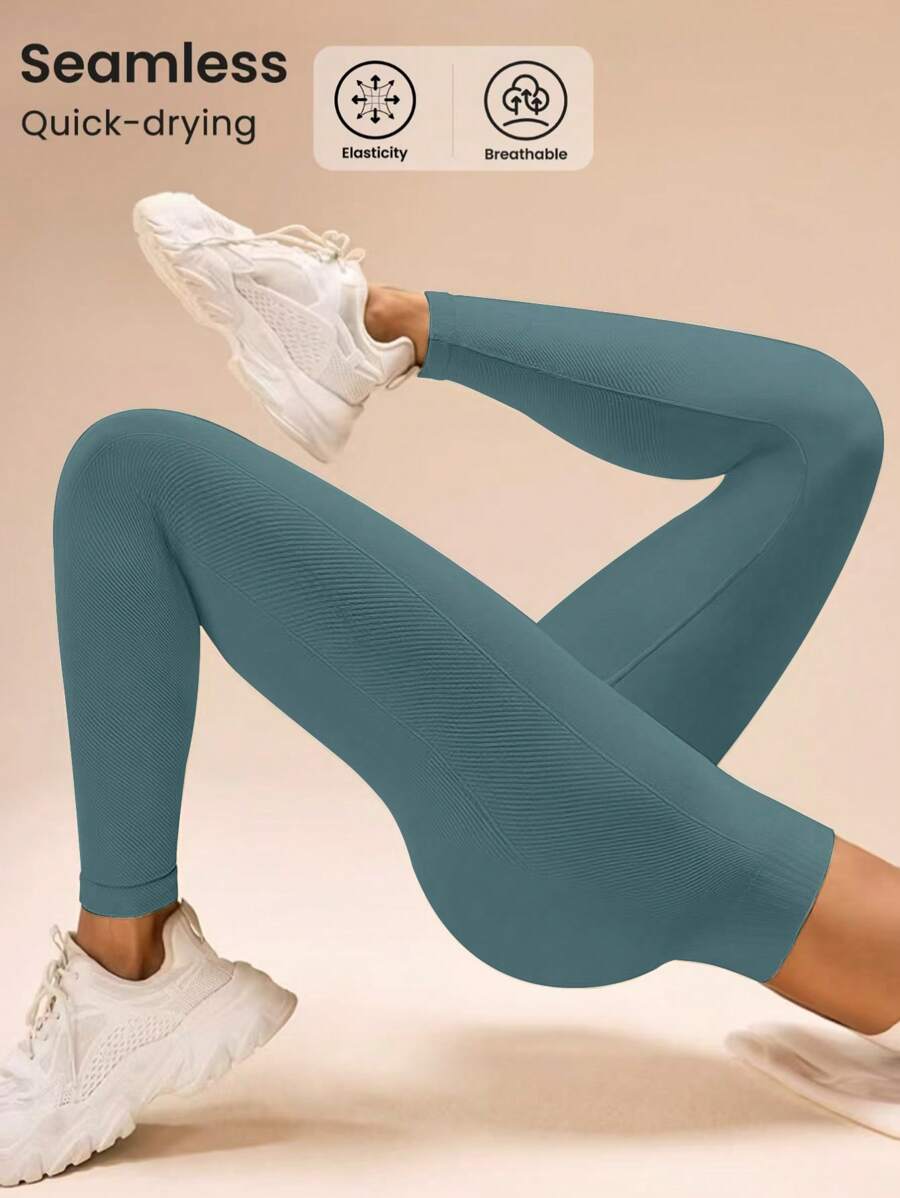 SHEIN Sport Studio Women's Solid Color Casual Sports Base Layer Leggings