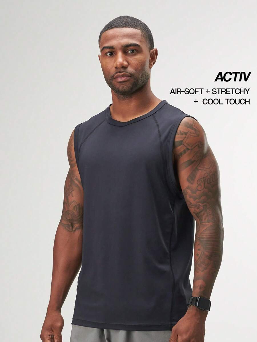 Men ARC Activewear Performance Cuttoff Tank Cap Sleeve Top T Shirt Gym Workout