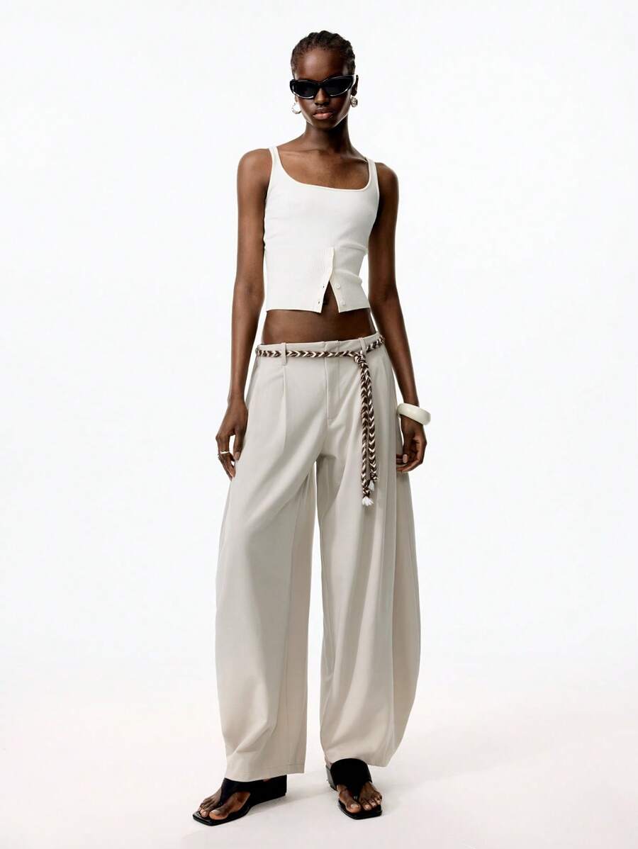 LYSMO 2025 Summer New Loose Double-Pleated Egg-Shaped No-Waist Three-Quarter Pants For For Retro Style, Edgy Minimalist, Y2K Chic, Avant-Garde Urban Streetwear, And Vacation Outfits
