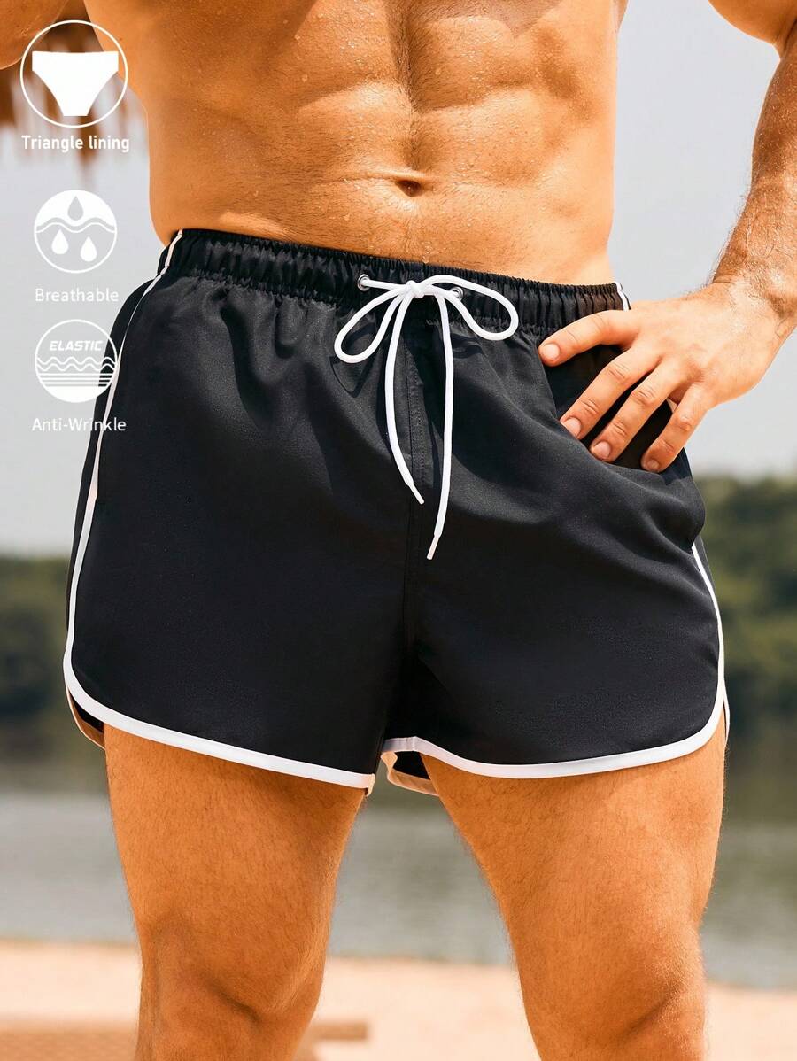 Manfinity Swimmode Pantalones cortos casuales de playa para hombres con ribete de color contrastante