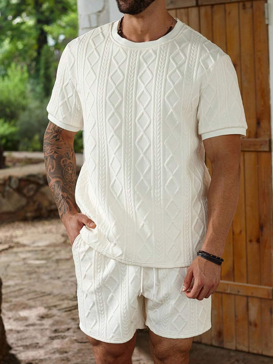 ResortEase Conjunto de camiseta casual de manga corta y cuello redondo para hombre talla grande, para el verano