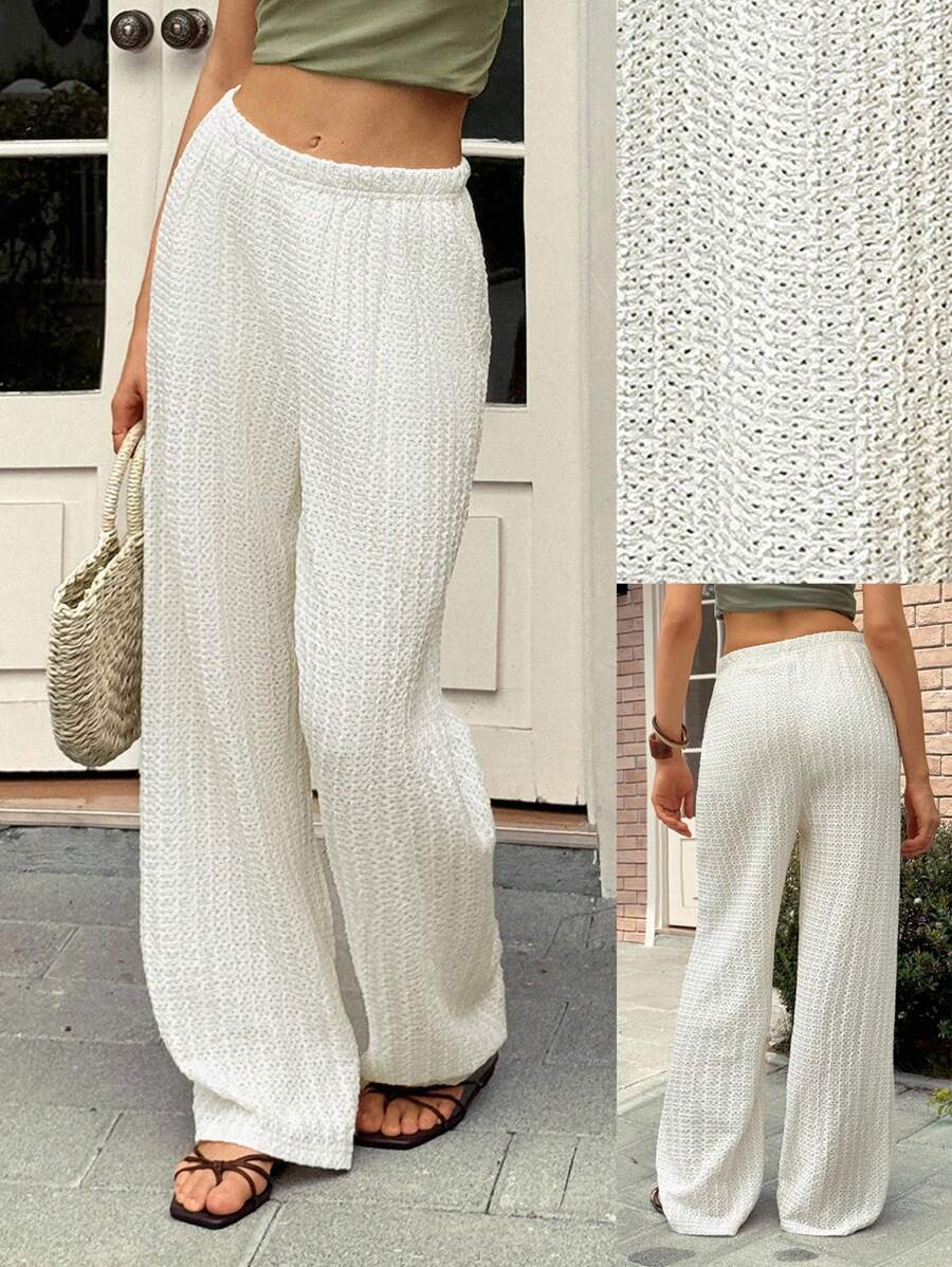 Rafferiza Pantalones sueltos de mujer de punto texturizado para playa y vacaciones casuales