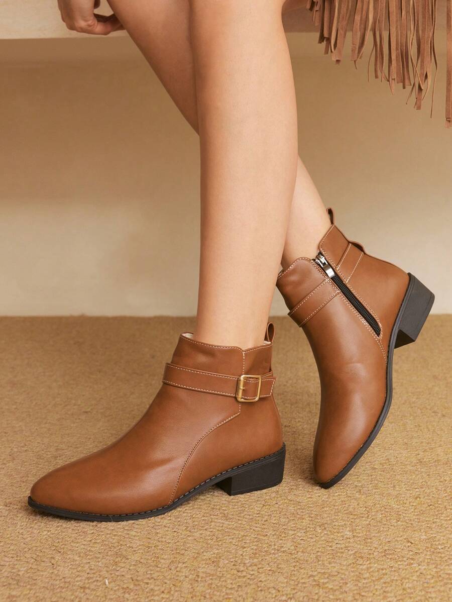 Styleloop Nuovi stivali corti da donna in stile retrò europeo e americano, con suole spesse, antiscivolo, e con rialzo