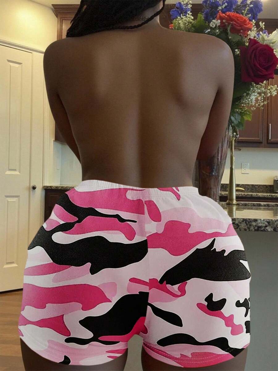 SHEIN Slayr Zomermode dames korte legging met camouflageletters en print