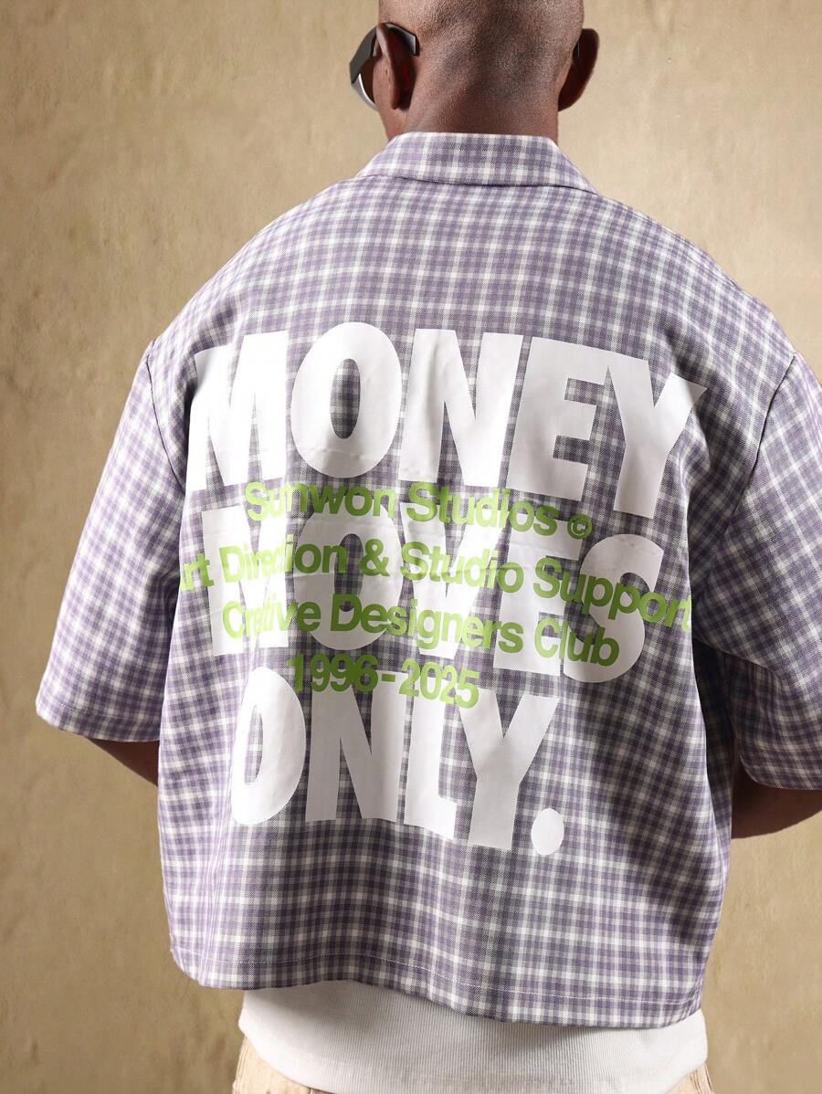 SUMWON Camisa casual con botones de manga corta y diseño a cuadros, de corte holgado, con diseño retro y estilo de calle, para primavera y verano