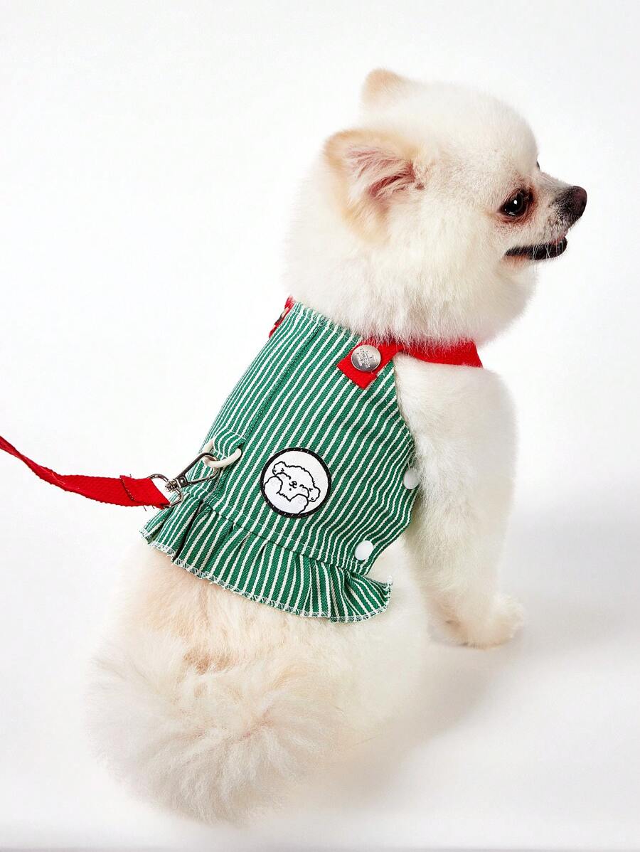 PETSIN Lightweight & Breathable Dog Embroidered Striped Pattern Casual Suspender Dress For Pet, Suitable For Spring/Summer Outdoor Use