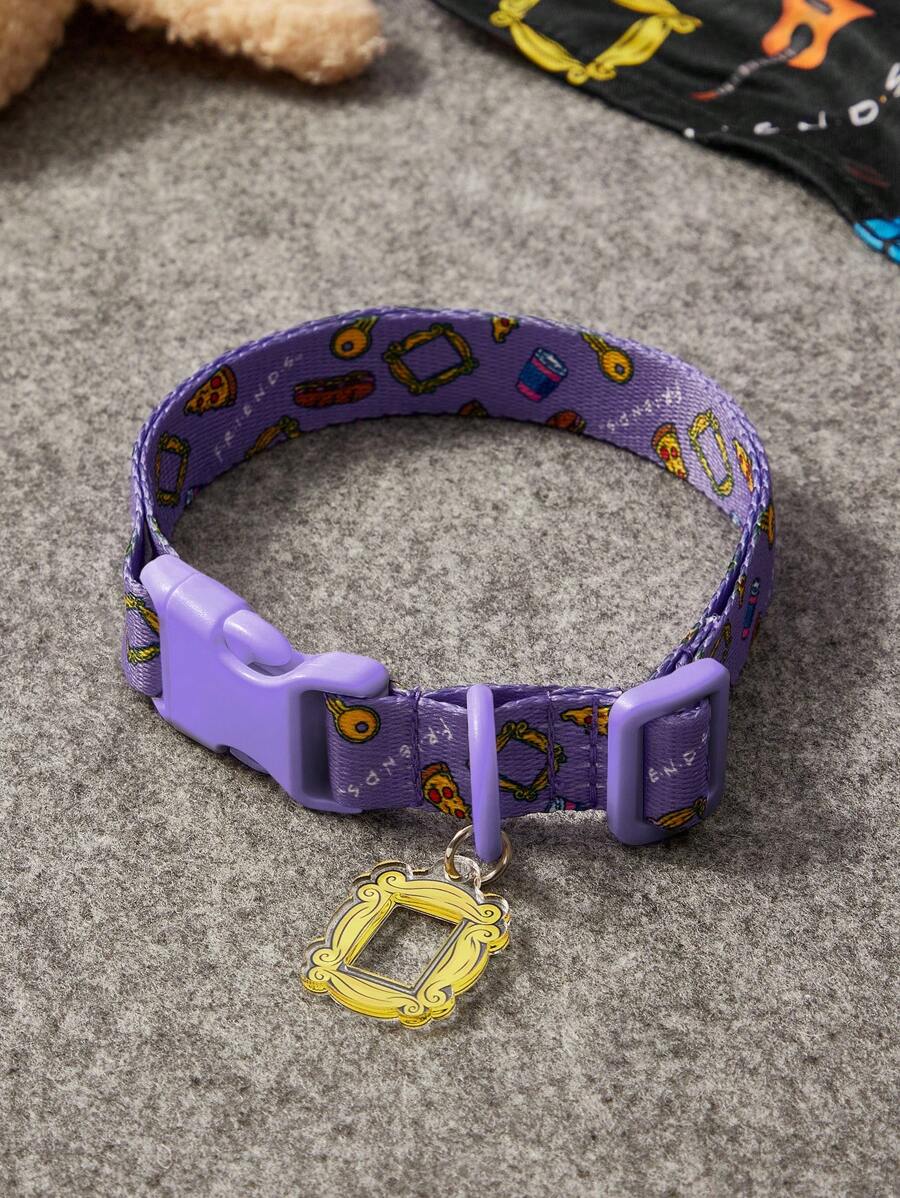 FRIENDS X SHEIN Collar ajustable para mascotas con estampado de dibujos animados, con gancho para correa. El collar es ajustable en longitud. Disponible en tallas S/L, adecuado para mascotas de diversos tipos de Body, para gatos y perros, amistad, marco de fotos