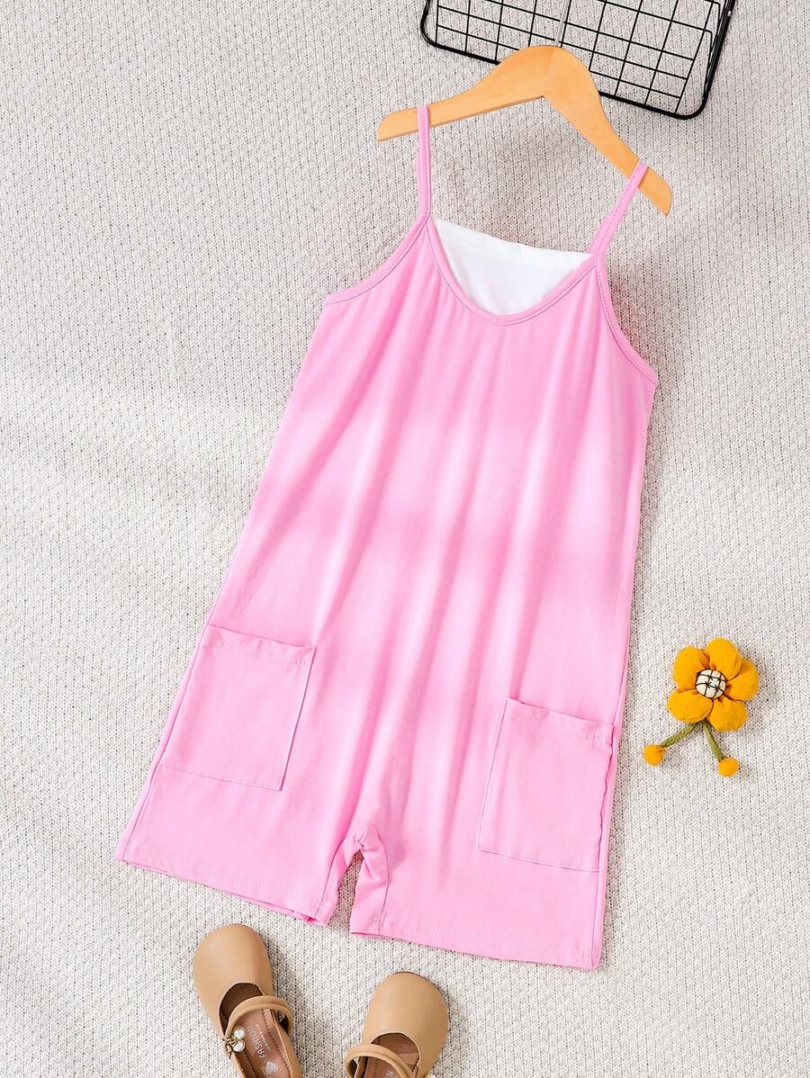 Tween Girl Colorblock Jumpsuit With Double Pockets For Summer