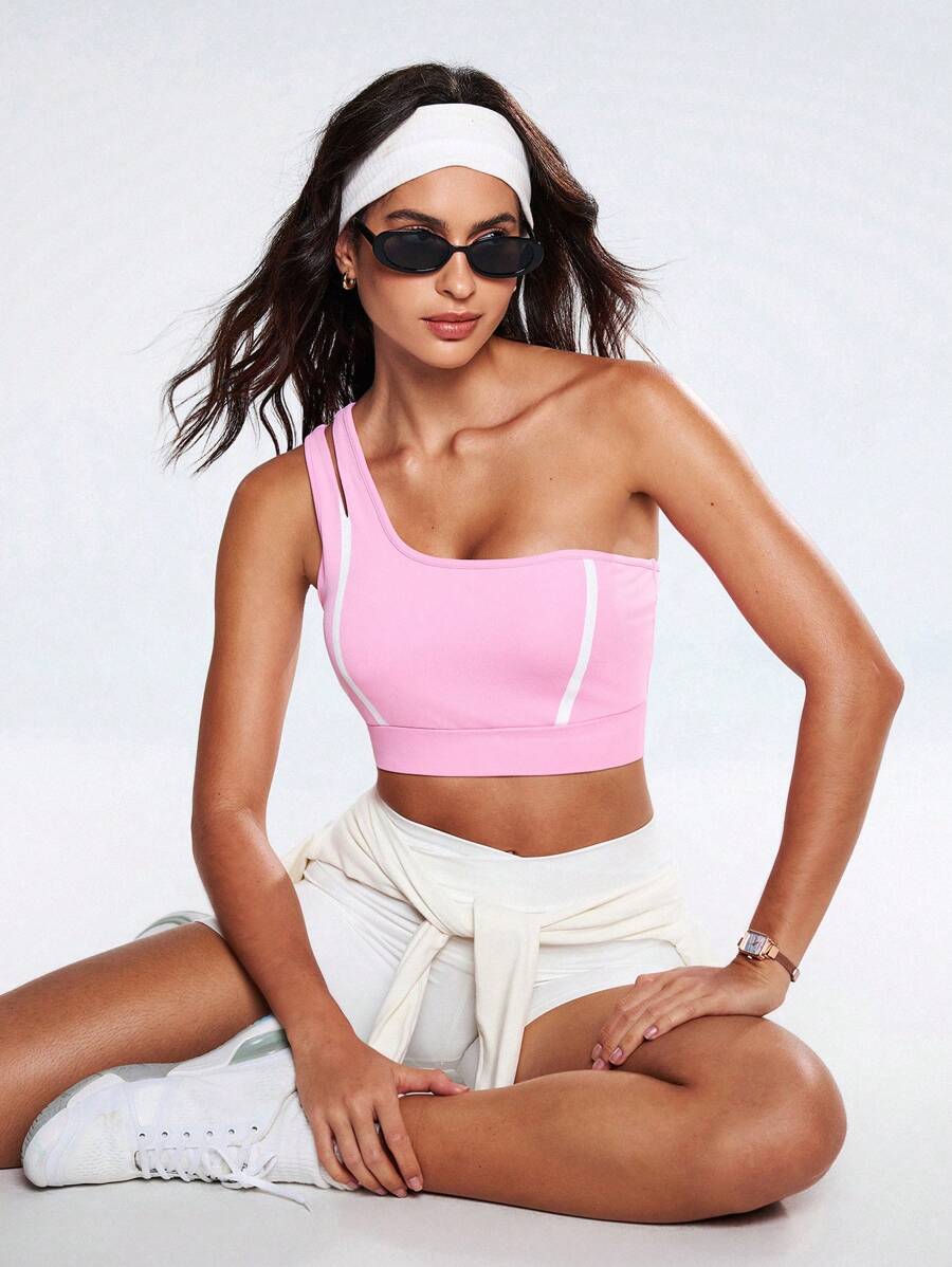 Easify SHEIN Sport Damen Kontrast Farbstreifen abnehmbare Polster Lässig Sport BH, geeignet für Frühling/Sommer Alltag und Sport