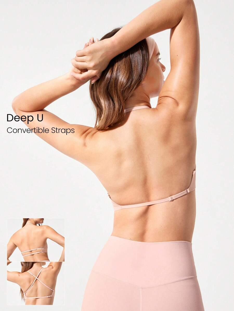 GLOWMODE Soft Stretchy Power Up 4-Way Adjustable Straps Bonding Tech Backless Sports Bra Yoga Daily Removable Cups