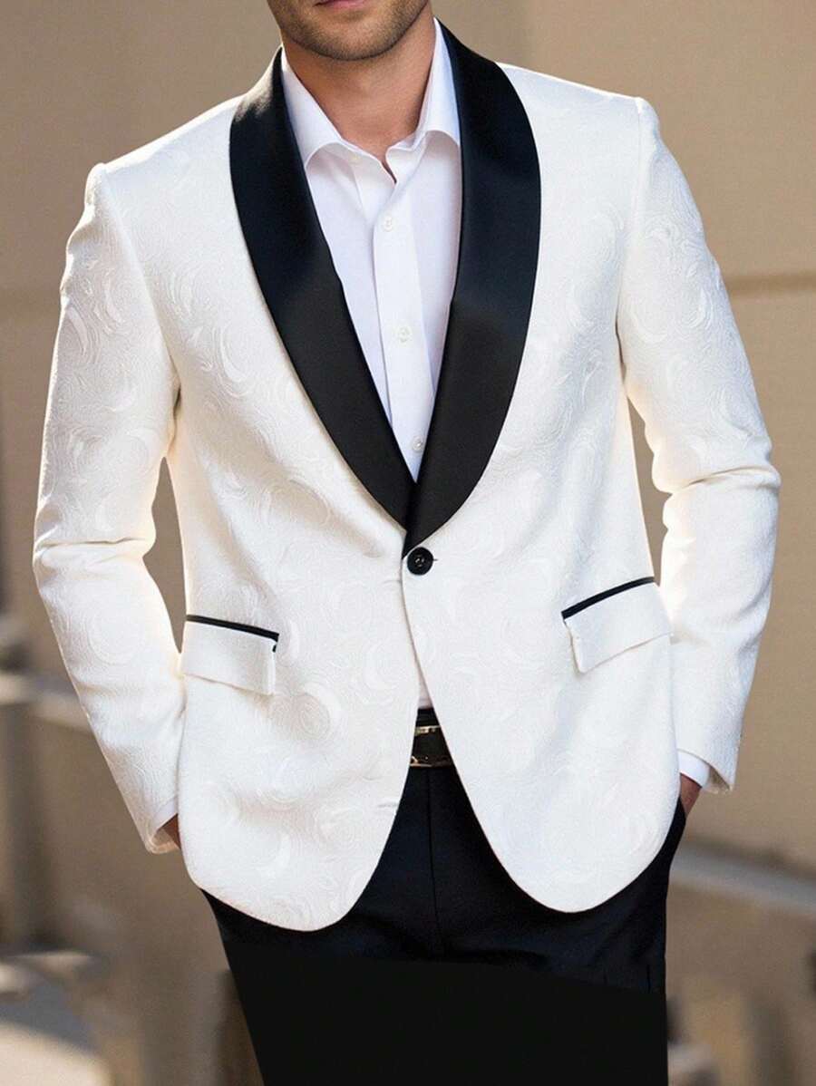 Manfinity AFTRDRK Blazer de traje de negocios de manga larga con cuello de solapa y bloque de color para hombres, atuendo para bodas, trajes de boda para hombres