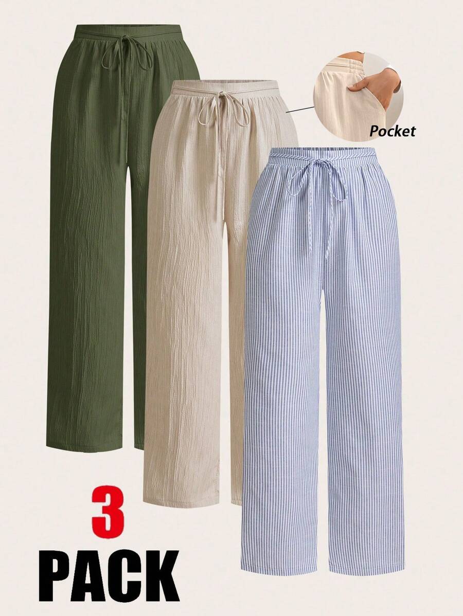 Auralis Plus-Size Women's Casual Pants, Wide-Leg Pants, 3 Pieces Women's Casual Wear, Summer Vacation Wear,Vacation Outfits Woman Summe,Business Casual Woman