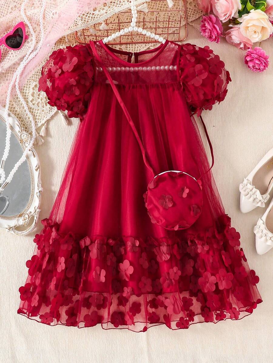 Vestido de fantasía con volantes y flores, elegante y casual, decorado con mochila, adecuado para fiestas, salidas, verano