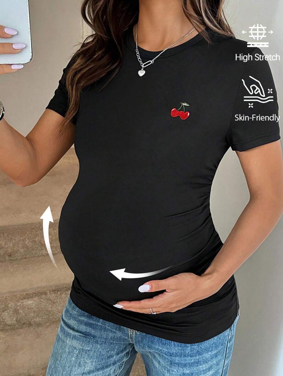 SHEIN T-shirt de maternité à manches courtes et col rond, pour l'été