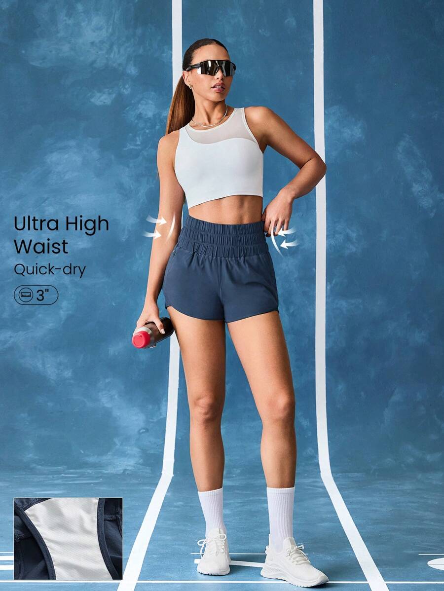 GLOWMODE VitalSwift Ultra High-Rise Elastyczna talia Wentylowane plecy Regulowane ściągacze sportowe ze wbudowanymi spodenkami Średnio intensywne bieganie Jogging Trening Siłownia Ćwiczenia