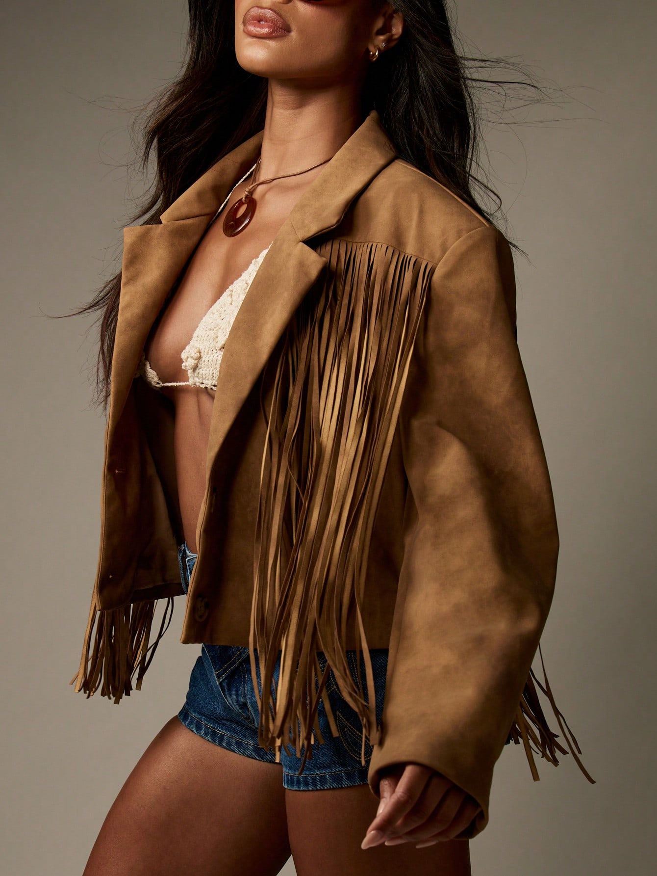FRINGE VEST SET SUEDE JACKET ブラウンM FRINGE VEST SET SUEDE JACKET ブラウンM FRINGE VEST SET SUEDE