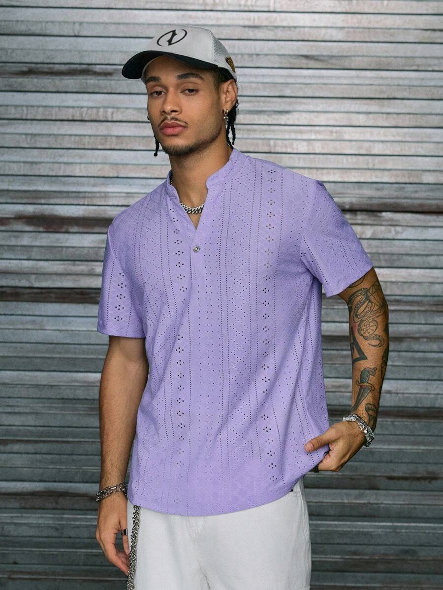AXEPEAK Camisa de manga corta casual de hombre con cuello de vieira de unicolor, verano