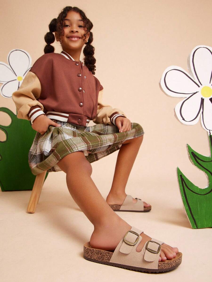 Mini mi Must Have Kid's Classic Two-Strap Brozen Buckles Vegan Leather Sand AZ Cork Footbed Sandals-Premium Build, Arch Support & Yacht-To-Street Style