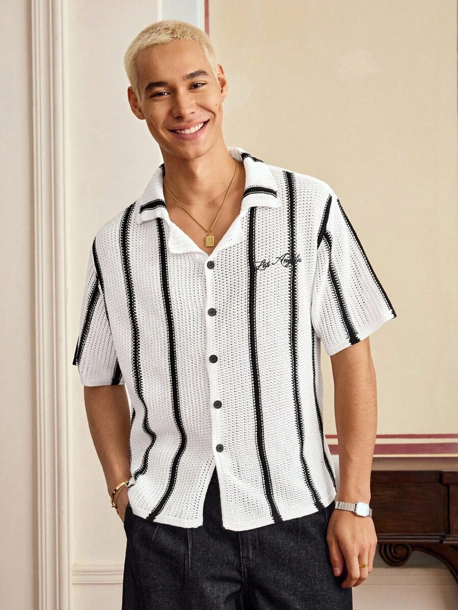 SWAVVY Top tejida casual de verano para hombres con bloques de color y rayas