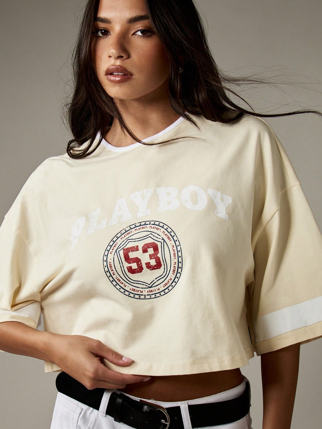 Missguided x Playboy Vintage Style Varsity Crop T-Shirt