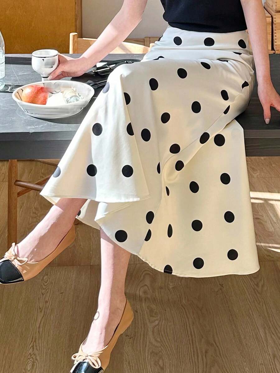 DAZY Women's Polka Dot Wrap-Around Mid-Length Skirt