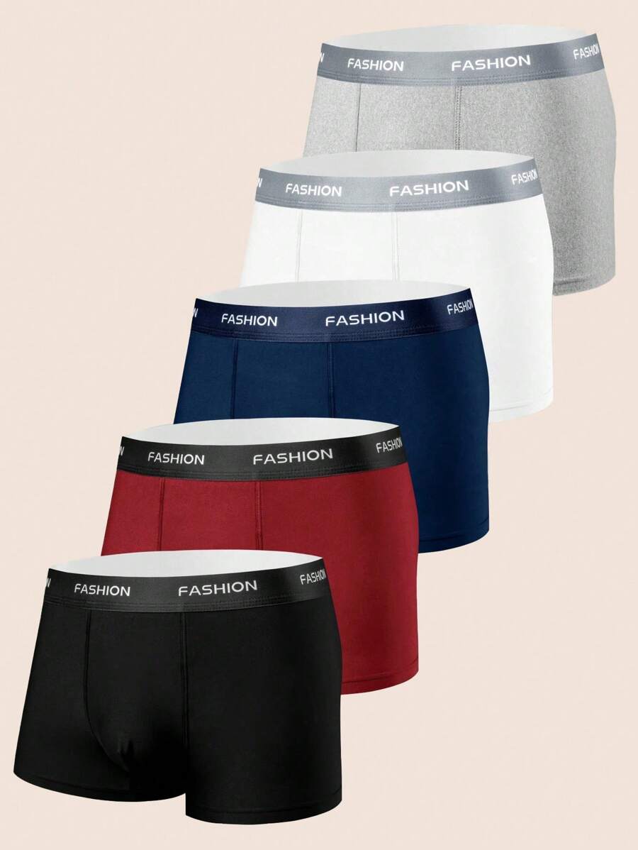 Manfinity Underwear&Sleepwear Basics Set de 5 calzoncillos tipo bóxer para hombre con cintura elástica y letras en colores contrastantes, cómodos