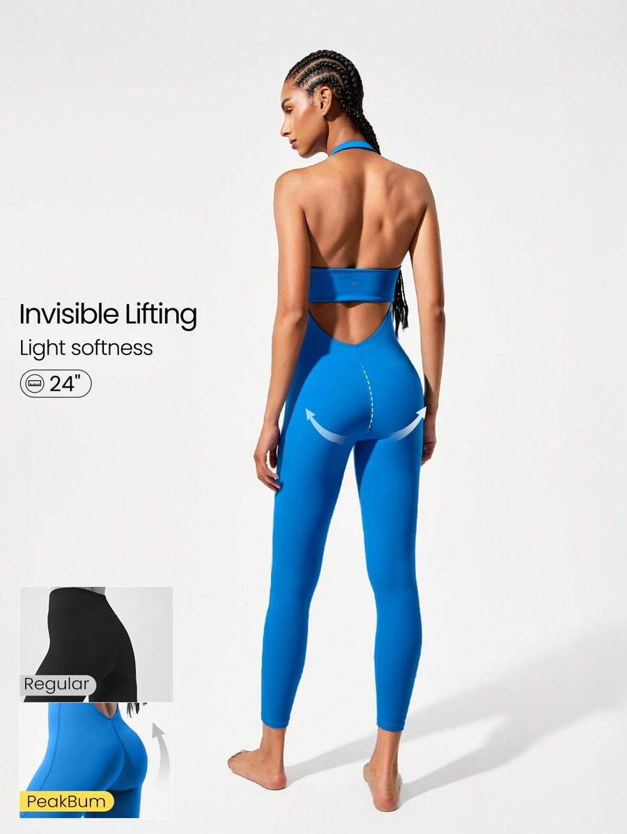 GLOWMODE 24" FeatherFit™-Air Easy Glow Butt Scrunch Removable Cups Halter Neck Low Back Cutout Bodysuit Romper Low Impact Yoga Pilates Studio Daily Casual Wear