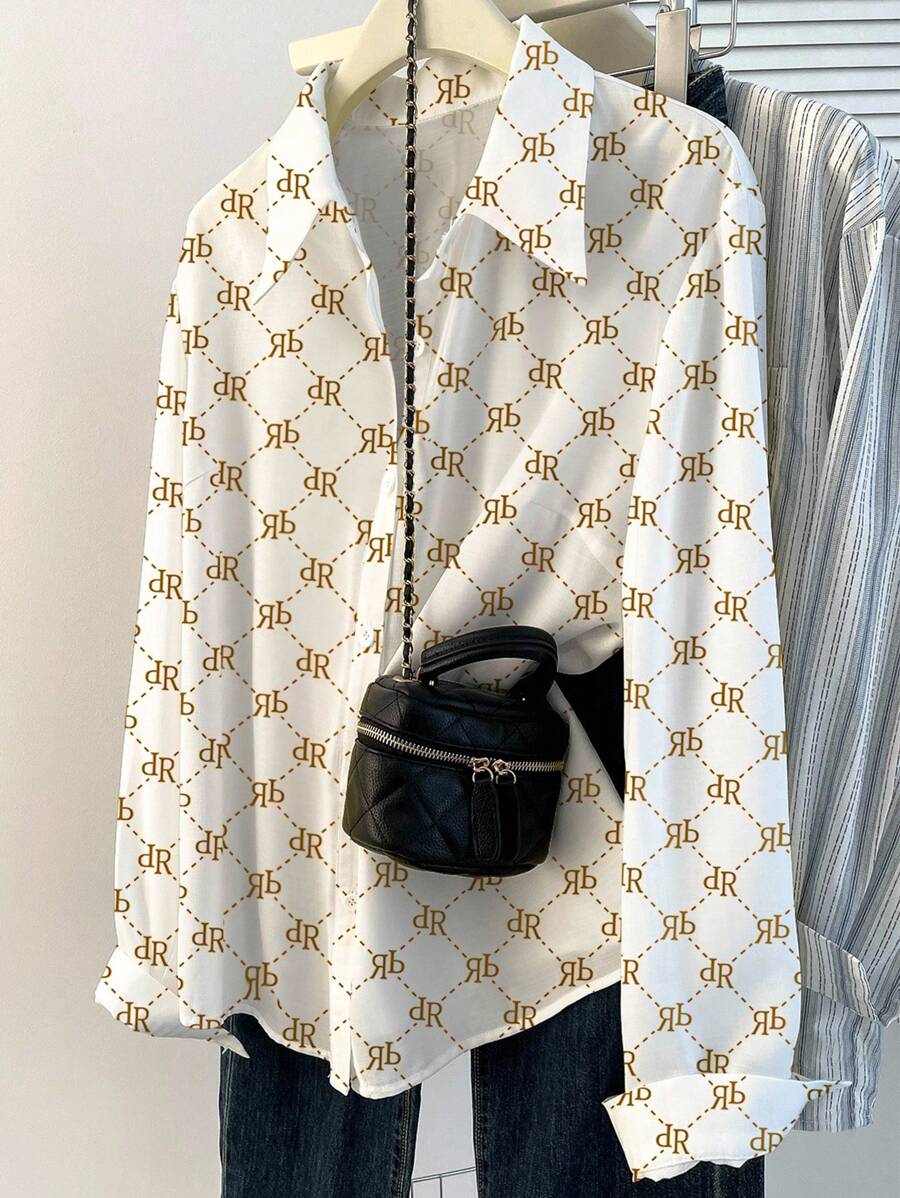 INAWLY Women's Vintage Diamond Pattern Print Shirt, Autumn/Spring