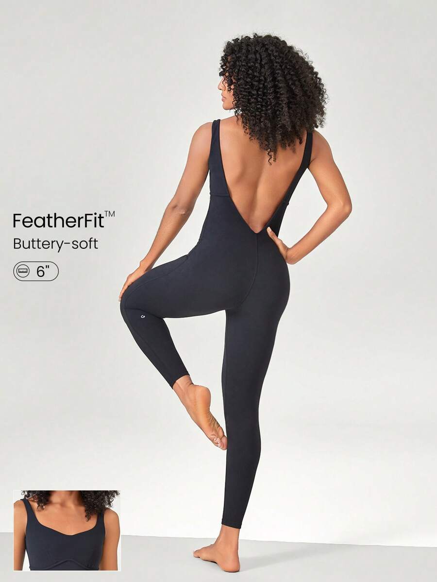 GLOWMODE 24" FeatherFit™ Sweetheart Open U-Back Jumpsuit Bodysuit Low Impact Yoga Daily