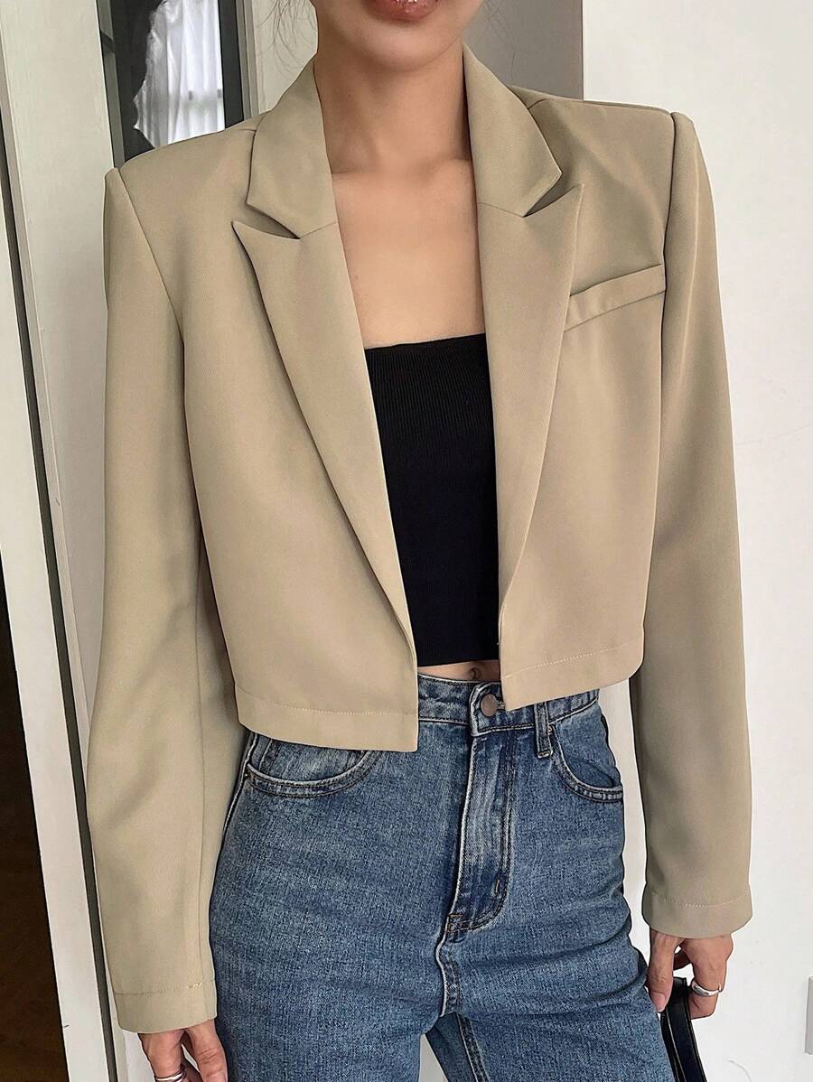 Livesso Women's Turn-Down Collar Short Solid Casual Blazer