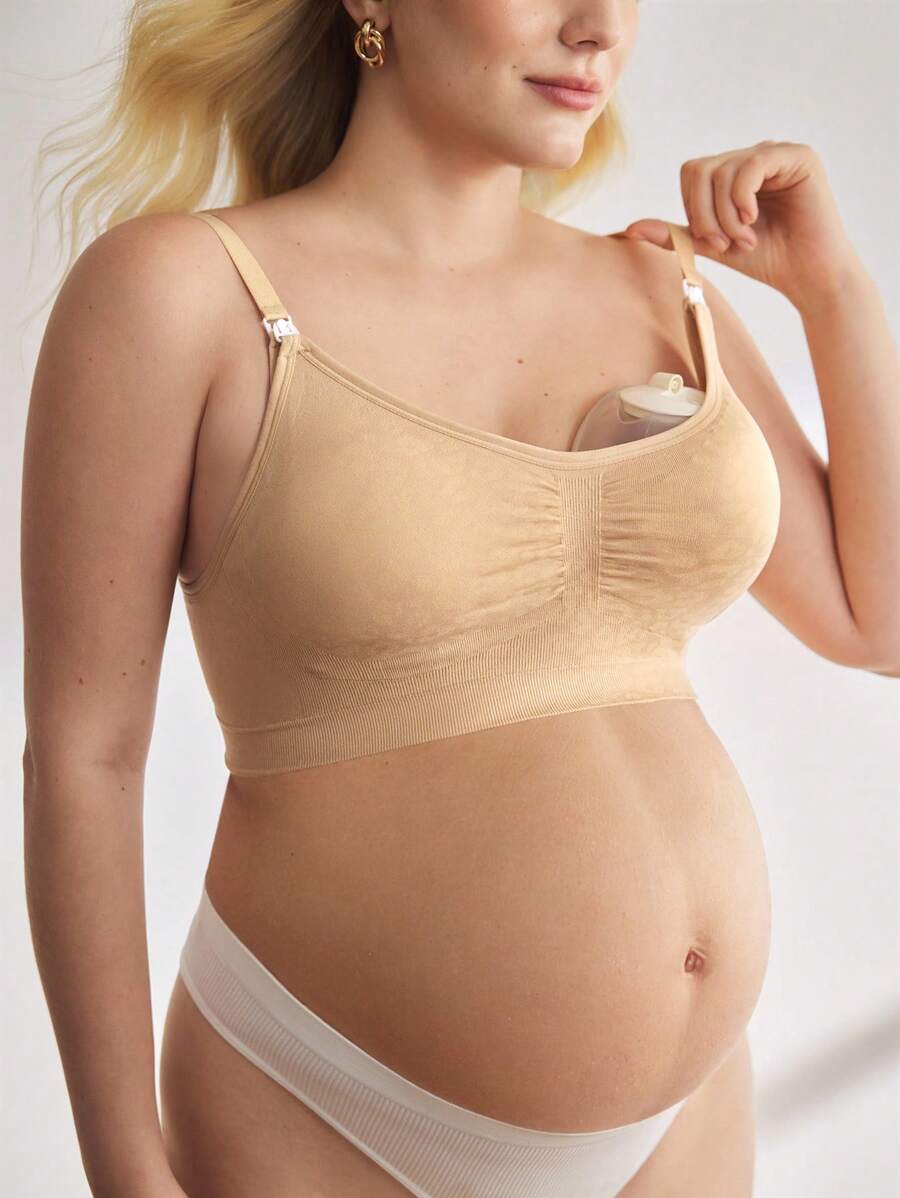 BloomMama Sujetador de lactancia con diseño de busto plisado de unicolor para maternidad de talla grande