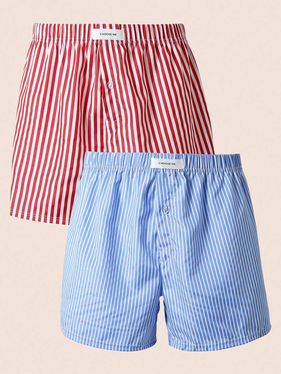 Manfinity Underwear&Sleepwear Basics 2pcs/Set Men's Loose Fit Letter & Striped Airy Pants