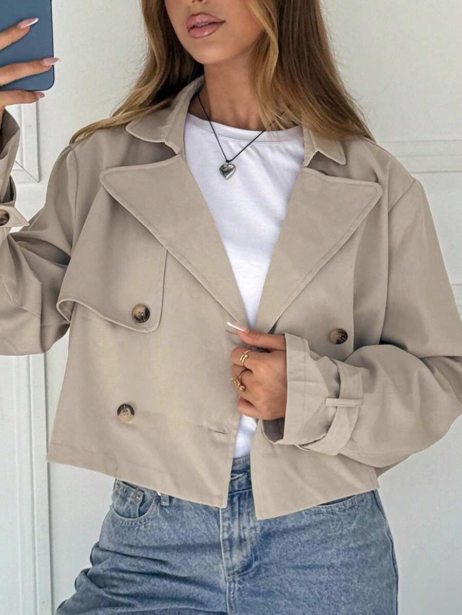 SHEIN EZwear Veste court croisée beige abricot pour femmes