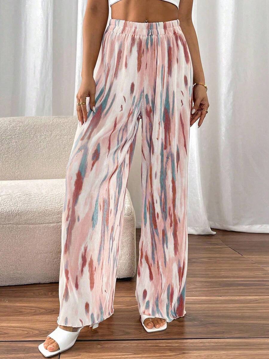 Calvaya Women's Elastic Waist Tie-Dye Wide Leg Loose Casual Pants