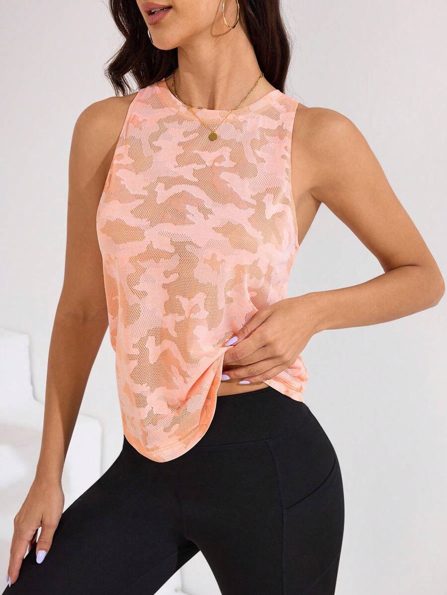 SHEIN Sport Studio Women Camouflage Print Backless Workout Tank Top For Daily Fitness