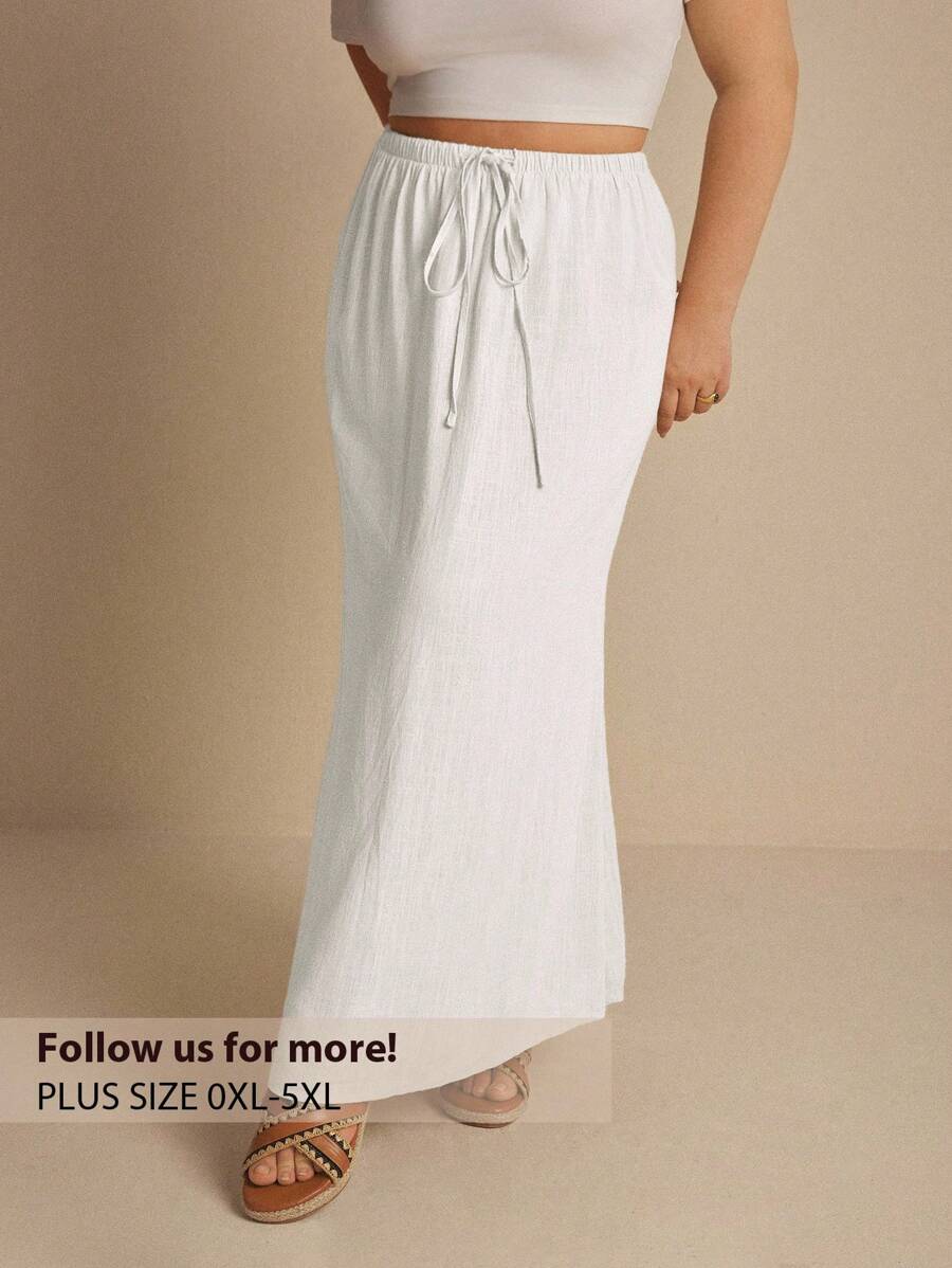 Elaquor Ropa de mujer talla grande de otoño, falda sólida simple con cordón en la cintura para mujer
