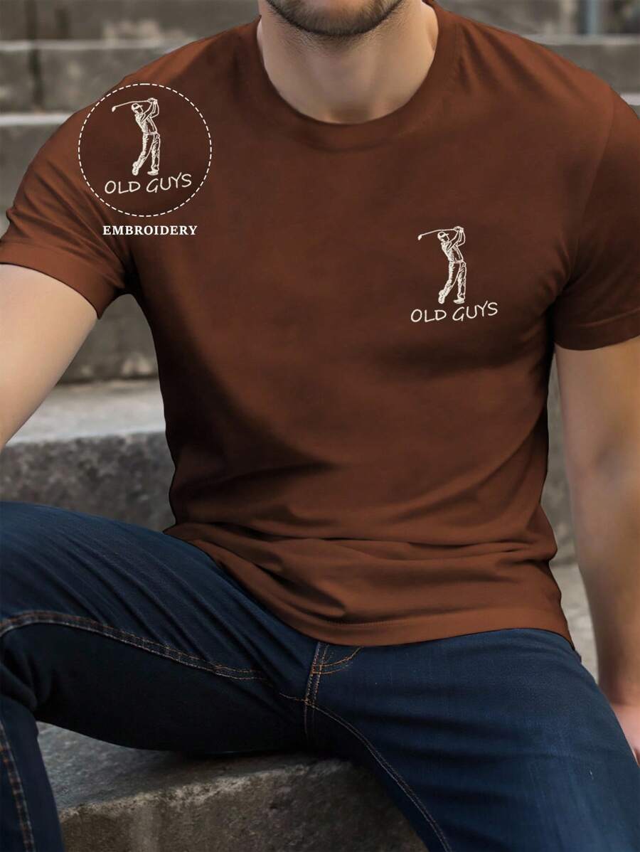 Manfinity Dauomo Men's Casual Embroidered Detail Short Sleeve T-Shirt, Summer