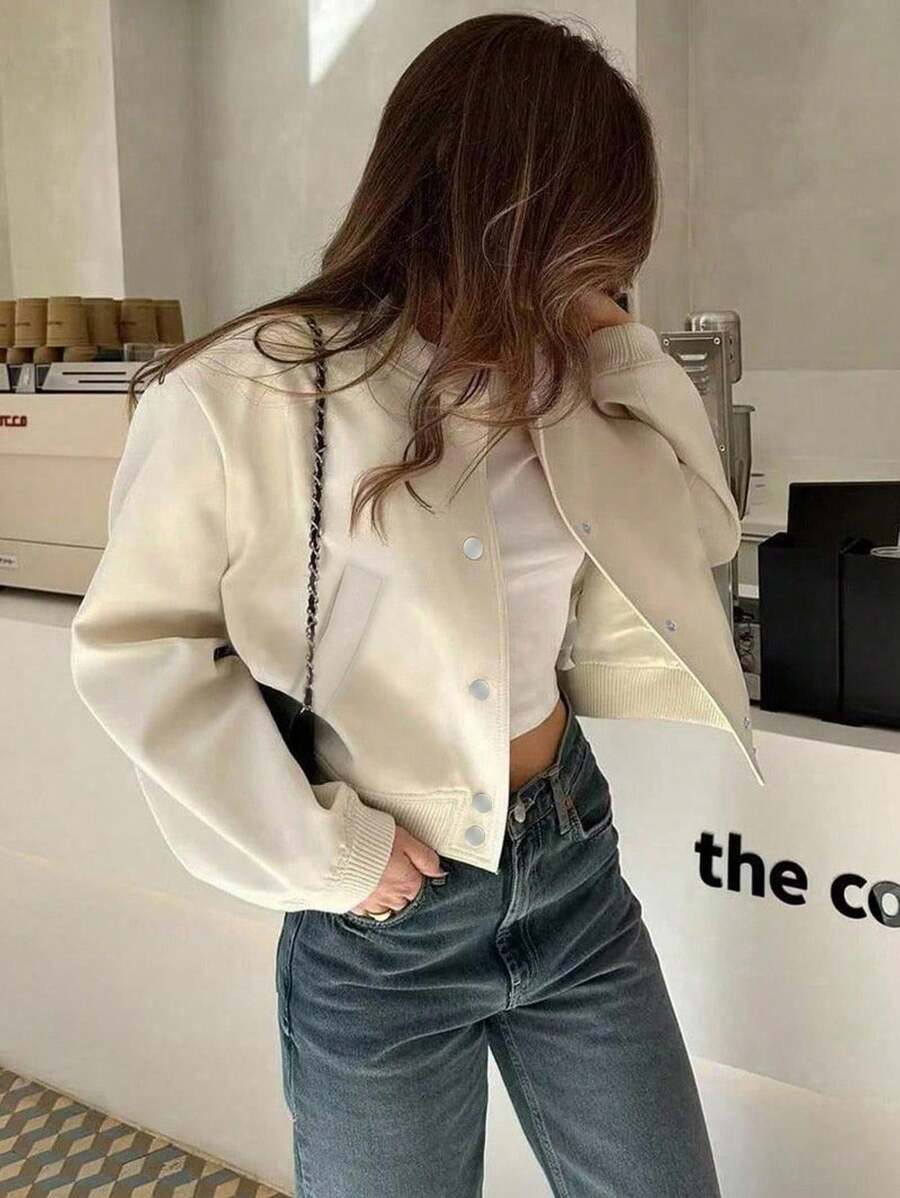 INAWLY Women's Solid Color Simple Long Sleeve Jacket For Daily Wear