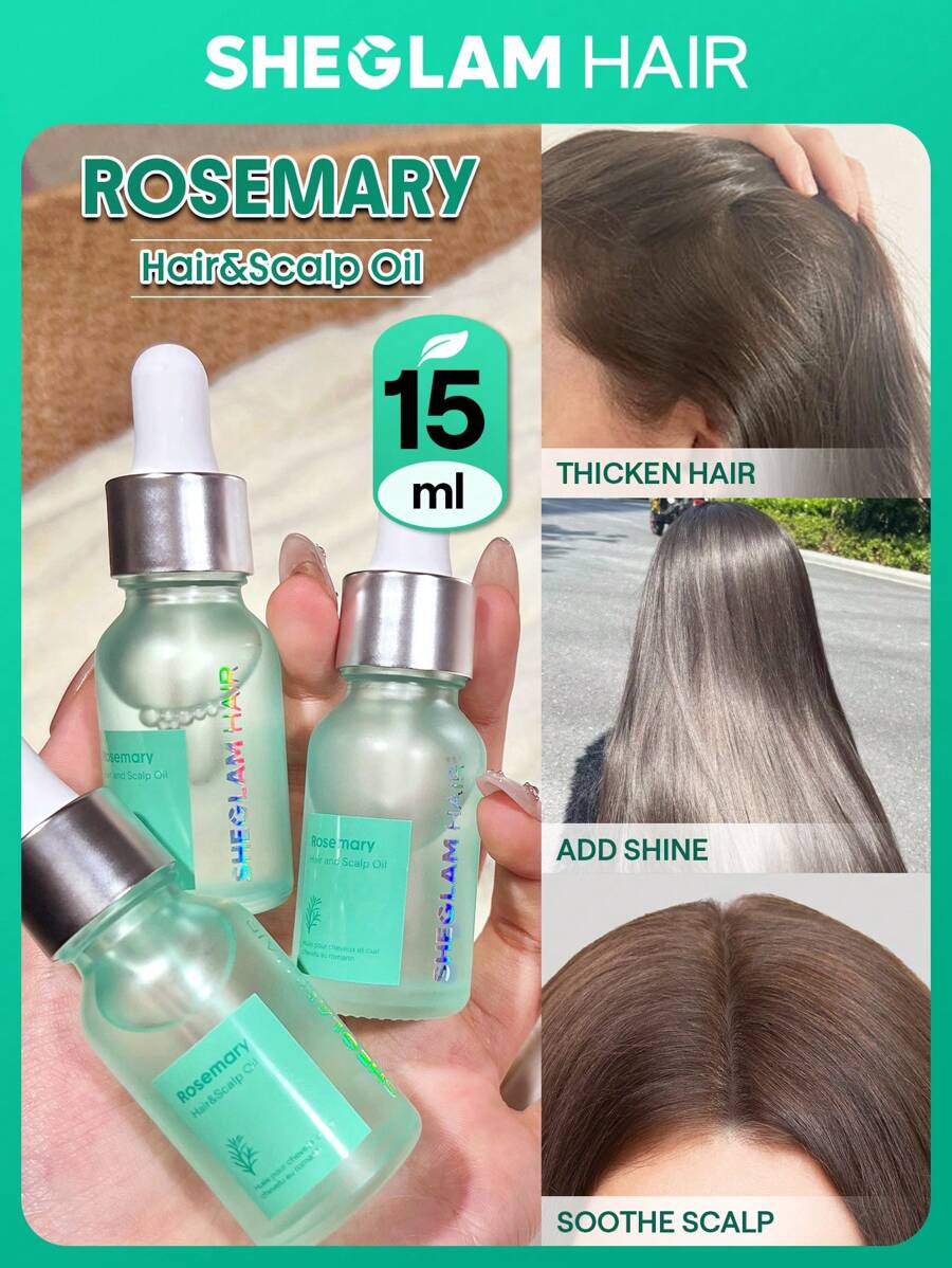 SHEGLAM HAIR Rosemary Hair And Scalp Oil -15ml/0.5Fl Oz,Hair Care Essential Oil,Rosemary Hydrating Oil Serum,Balance Scalp Sebum,Soothe Dry Scalp,Increase Shine & Elasticity,Nourish Hair Follicles,Enriched With Rosemary Oil,Macadamia Seed Oil And Grapeseed Oil Suitable For People With Sensitive Scalp And Dandruff Makeup Beach Y2k Travel Camping School Cosplay Gift Campus Fashion