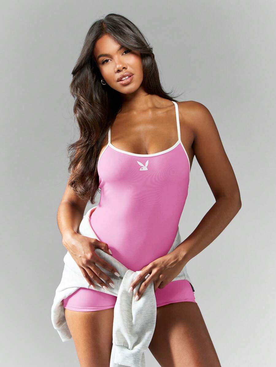 Missguided x Playboy MISSGUIDED Leistungsaktiver Ganzkörperanzug mit ärmellosem Oberteil, Kreuzrücken-Gymnastikanzug, Hochleistung für Ballett-Training im Sommer und Frühling