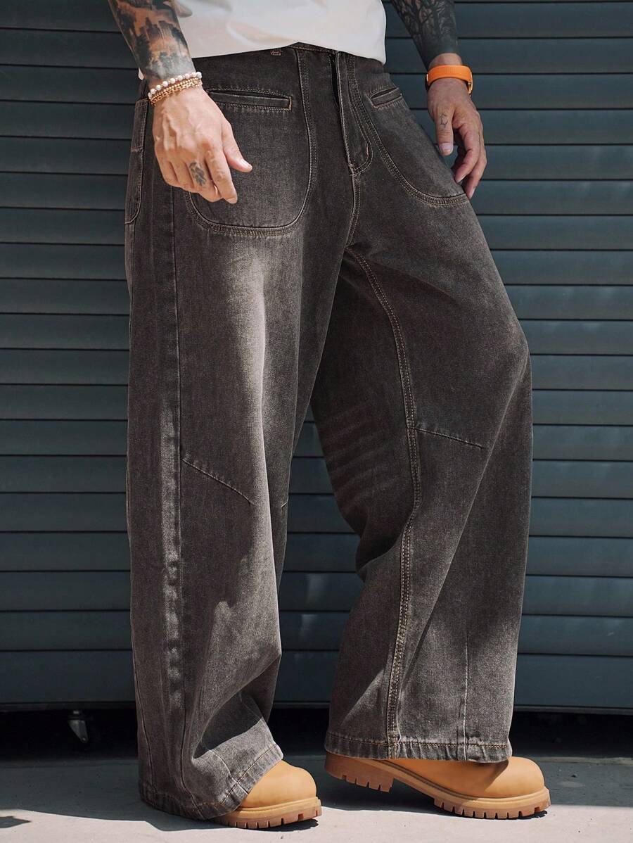 DAZY Jeans de mezclilla negros lavados de unicolor para hombres, primavera