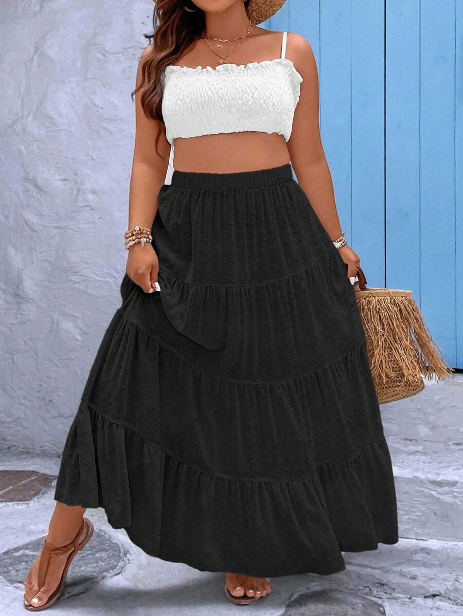 Breezaya Saia Longa Casual Plus Size de Cor Sólida