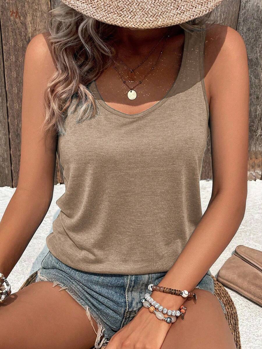 SHEIN LUNE Top tank unicolor de cuello scoop