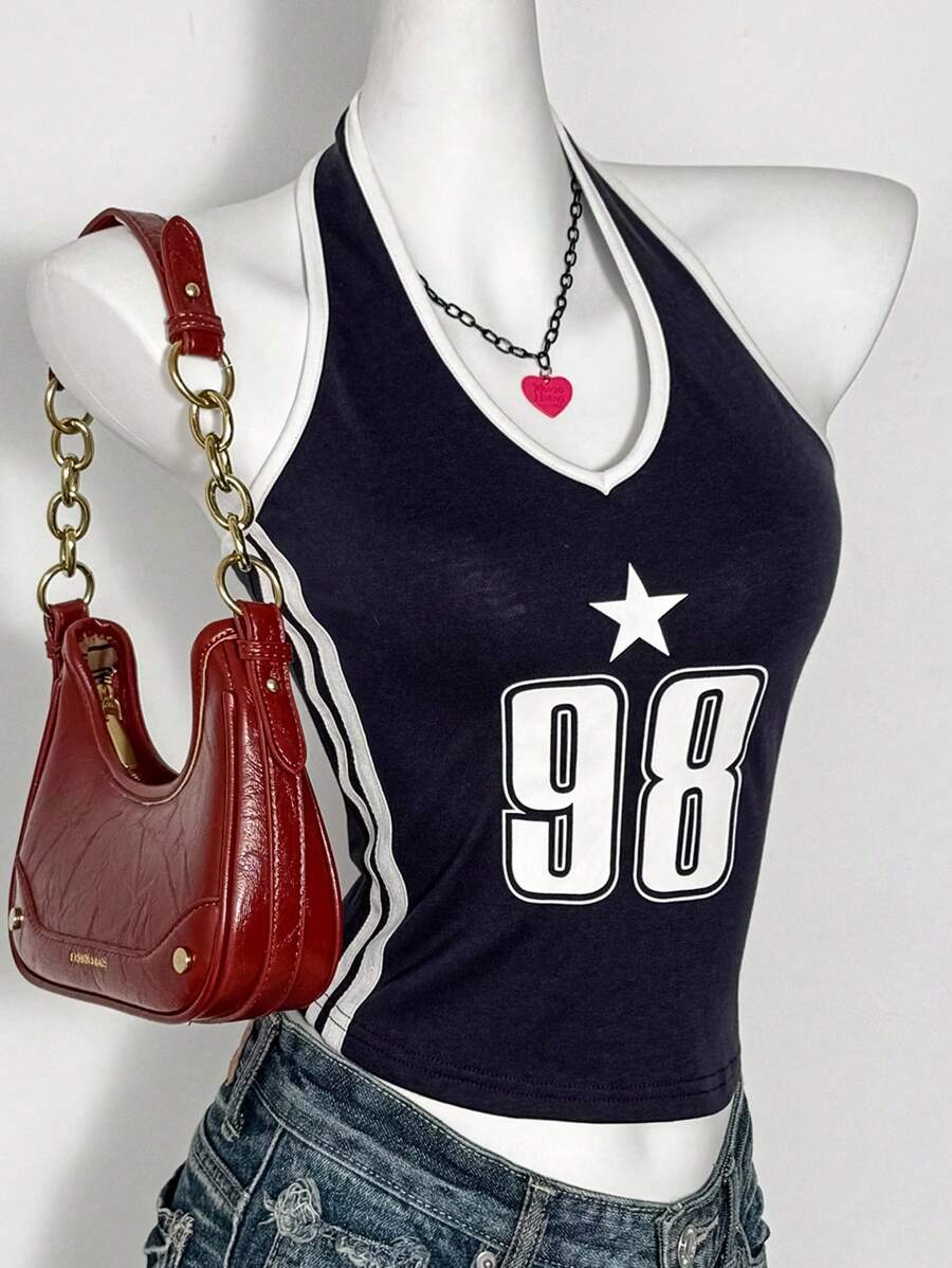 Teen Girls Numeric Letter Graphic Cami Tank Top, Suitable For Spring/Summer Street, All-Match Everyday, Sports, Shopping, Back To School, Vacation, School Style, Easter, Music Festival, Graduation, Family Gathering/Back-To-School Outfit,,Cute,Holiday Family Outdoor Spring Picnic Everyday Wear, Suitable For Various Occasions