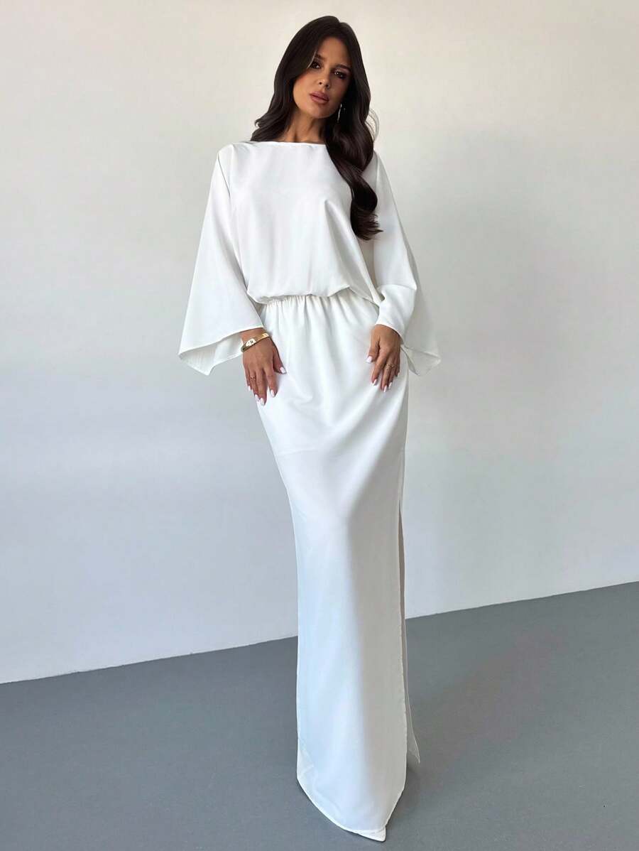 Firerie Robe droite blanche élégante, minimaliste, chic et romantique pour femmes. Manches chauve-souris, robe de garden-party, robe de remise des diplômes blanche, tenue décontractée d'été, retour à l'école, tenue de voyage en avion, tenue de sortie