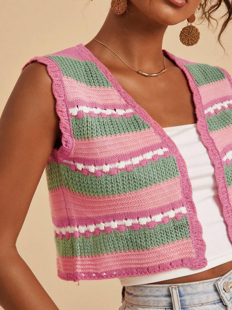 Travachic Top corto a maglia smanicato con strisce a contrasto da donna